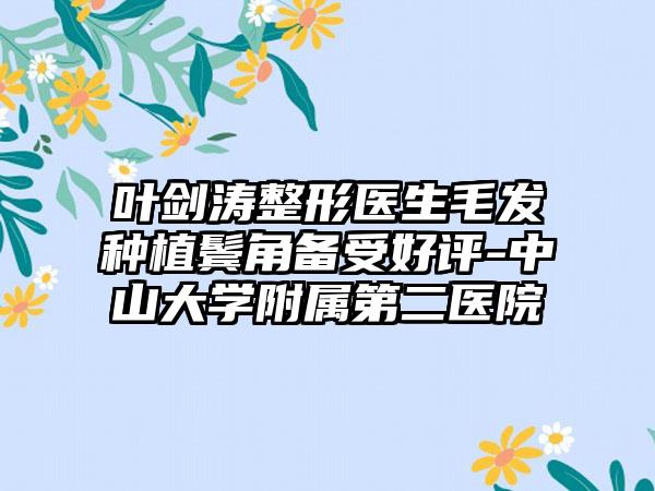 叶剑涛整形医生毛发种植鬓角备受好评-中山大学附属第二医院