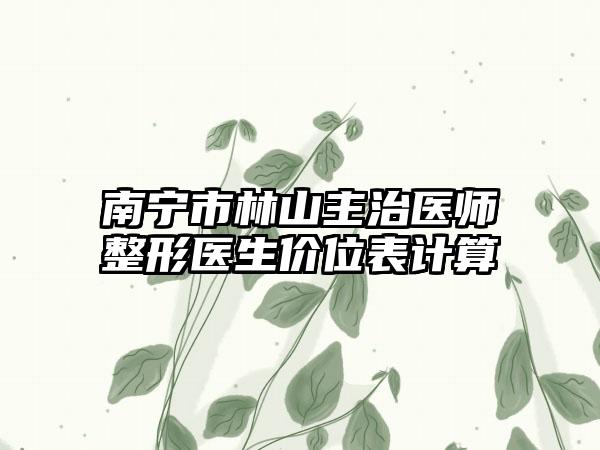 南宁市林山主治医师整形医生价位表计算